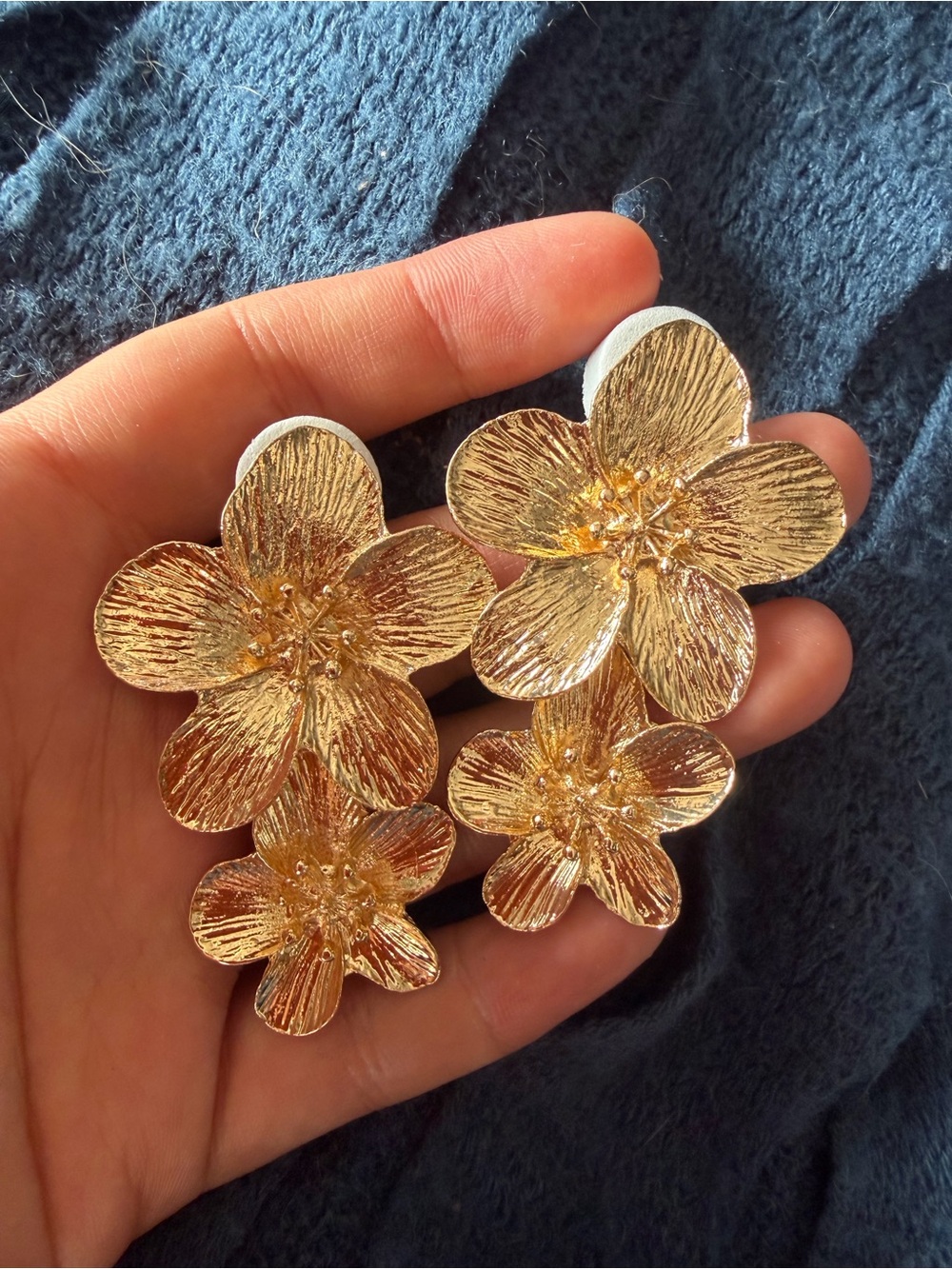 Gold Floral Triple Drop Earrings - Women Jewelry
